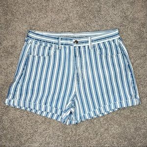 American Eagle Striped Mom Railroad Stripe Jean Shorts Size 12